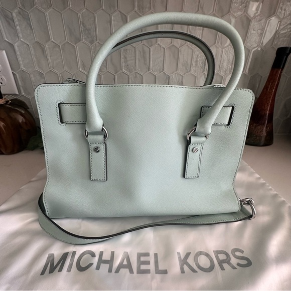 Michael Kors Mint Green Leather Satchel With Silver-Tone Hardware & Dust Bag - Picture 3 of 14